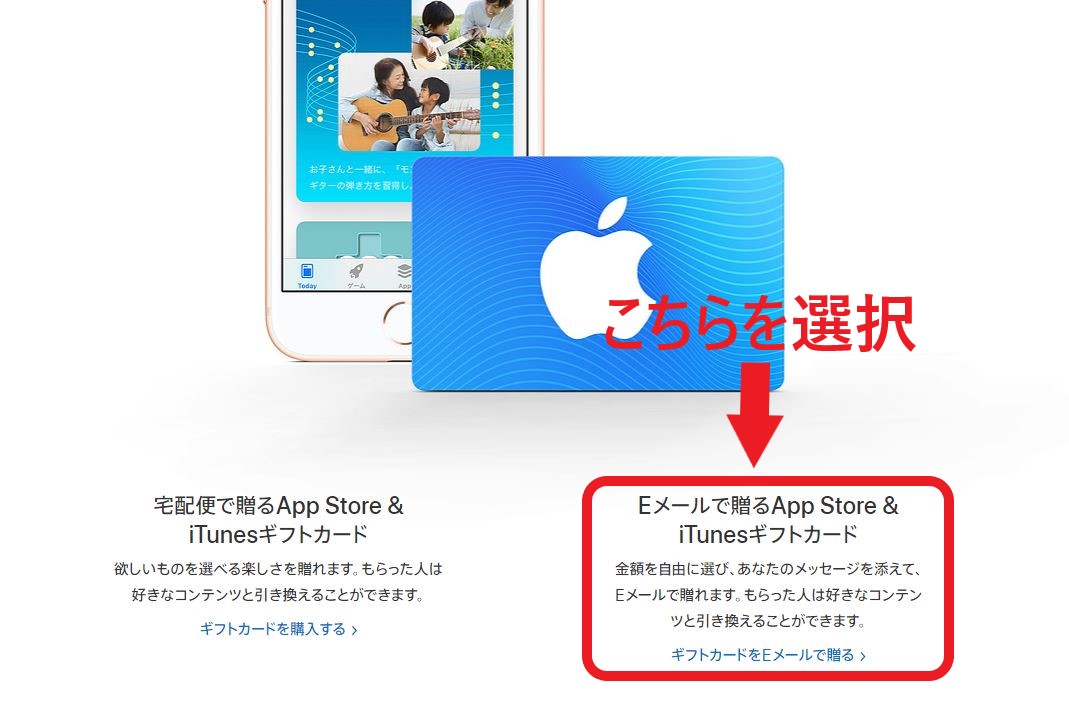 ギフトカードをE-mailで贈るを選択
