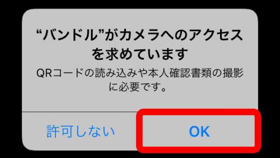 カメラへのアクセス許可