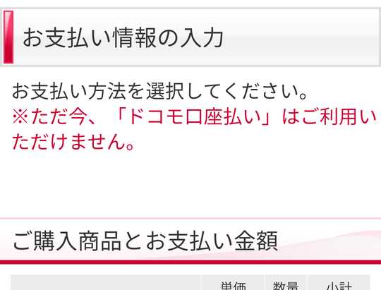 お支払い情報の入力ページ